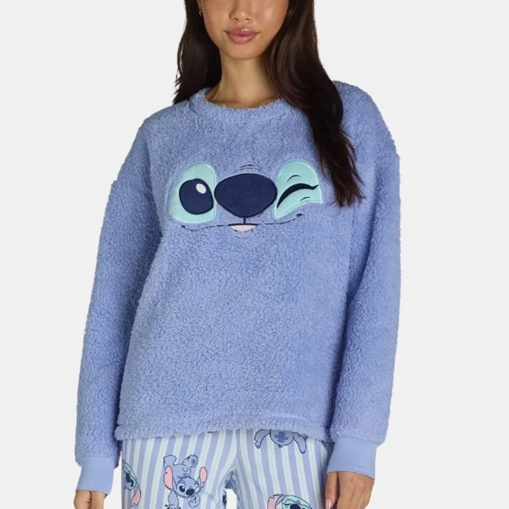 Disney Stitch Fuzzy Pullover Sweatshirt Faux Fur Blue Cozy Top Size 2X - Picture 2 of 9